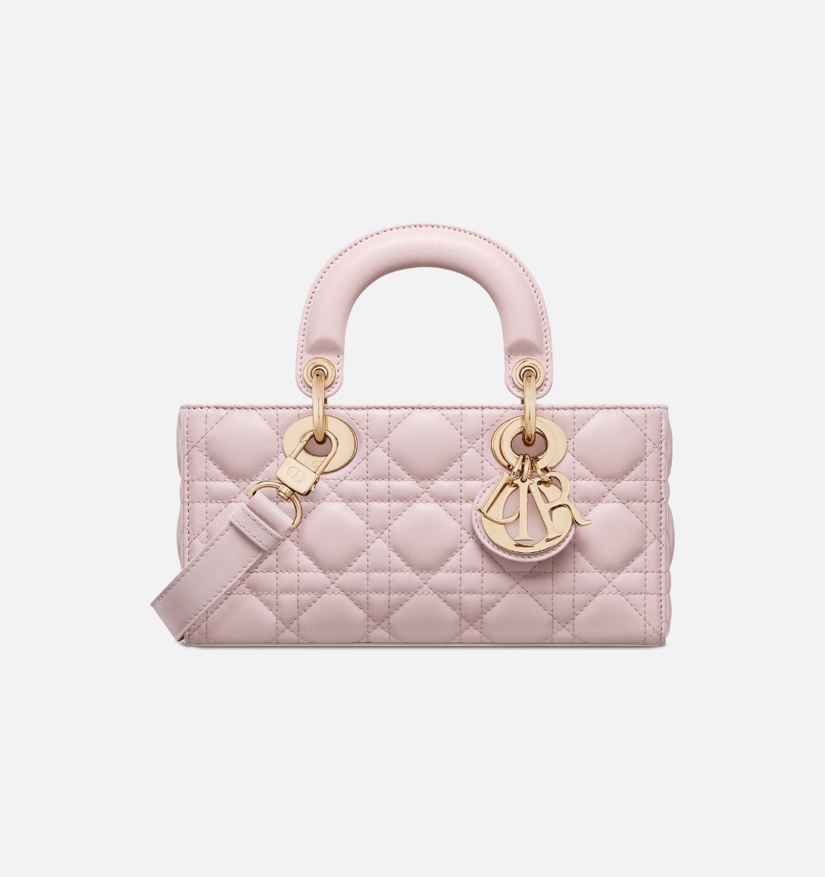 dior lady d-joy small pale pink lambskin cannage quilt horizontal multi strap hand shoulder crossbody bag